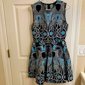 Tara Jarmon dress size 38 made in France, black/grey/blue metallic